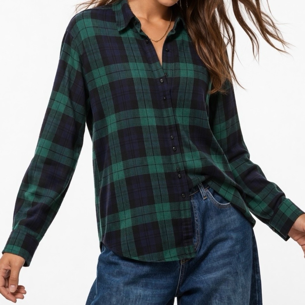 🆕 Chaps Black Watch Tartan Shirt Plaid Button Up Classic Black Green 1X